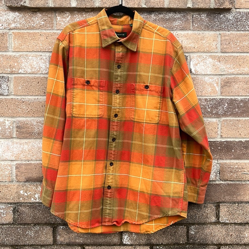 Orvis Perfect Flannel Orange Thick and Soft Pre-owned